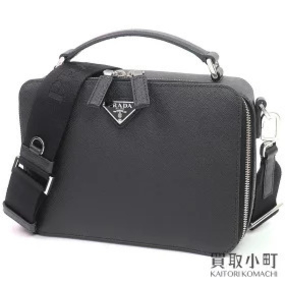 Prada Brick Saffiano Leather Bag Triangle Messenger Crossbody Bag Black